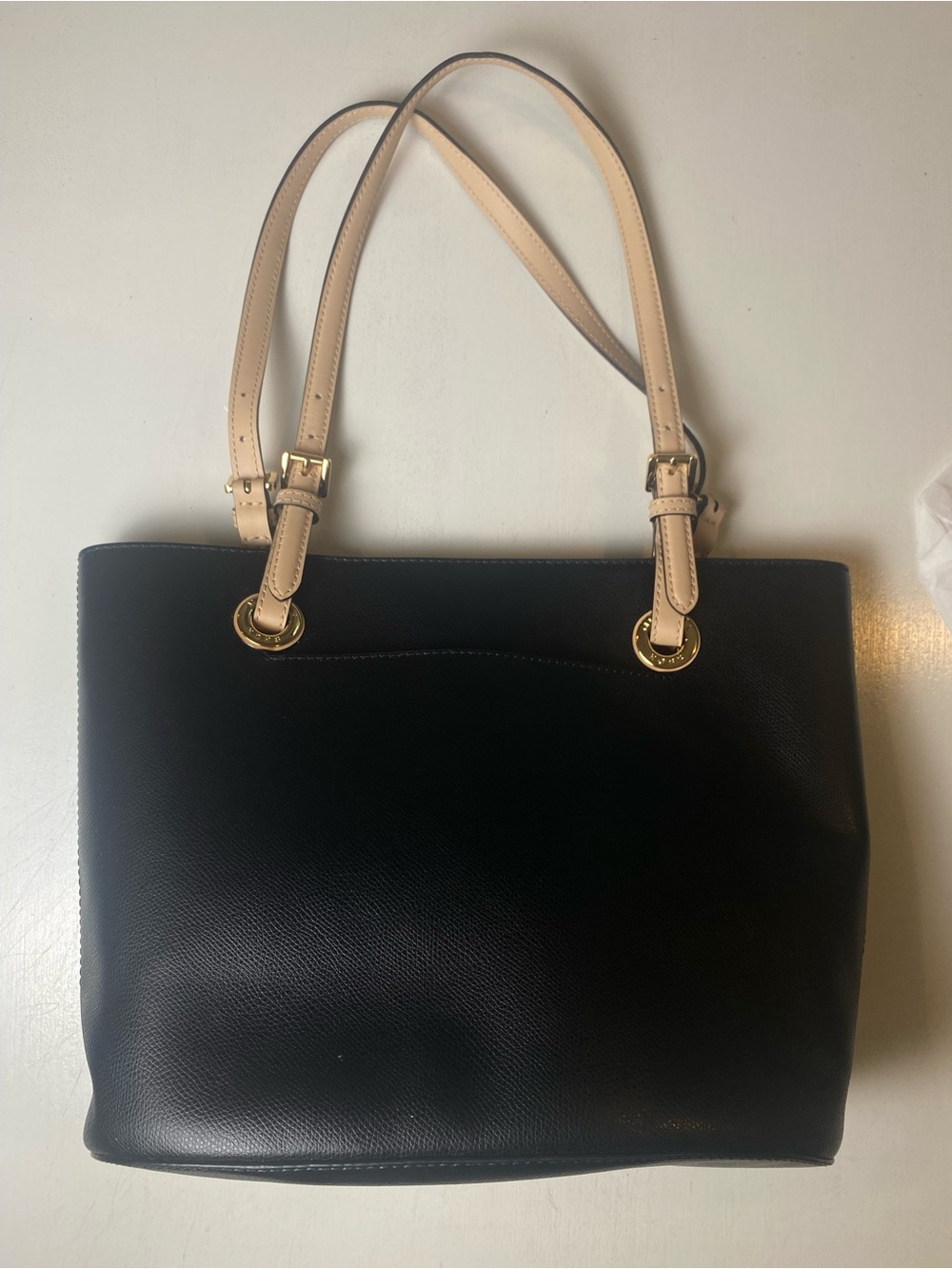 Michael Kors Black Leather Tote with Cream Straps - Women's Handbag
